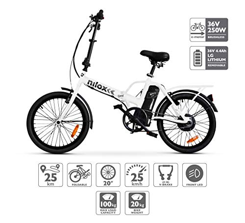 Bicicleta dobrável elétrica Nilox Doc X1, motor 36V, unissex, adulta, branca