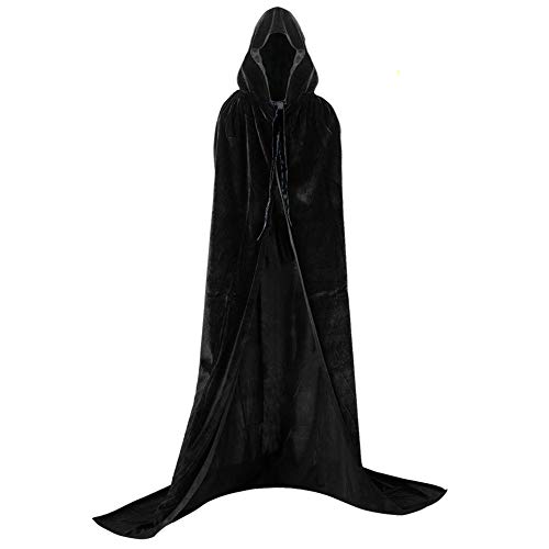 Casaco de vampiro demoníaco de veludo longo para mulheres adultas capuzes de Halloween e carnaval tamanho único (preto)