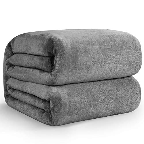 Cobertor de flanela para sofá Hansleep 150x200cm, 90 cobertores macios - microfibra respirável hipoalergênica, cobertor de cabelo, lã cinza reversível