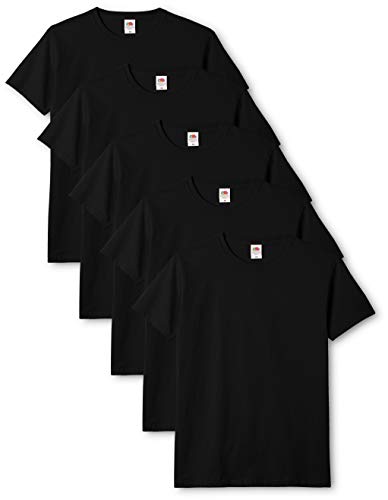 Camiseta masculina original Fruit of the Loom 5, preta (preta), grande (5 unidades) para homem