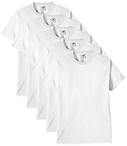 Camiseta de algodão pesado Fruit of the Loom, 5 unidades de camisetas masculinas, branca, grande (5 unidades)
