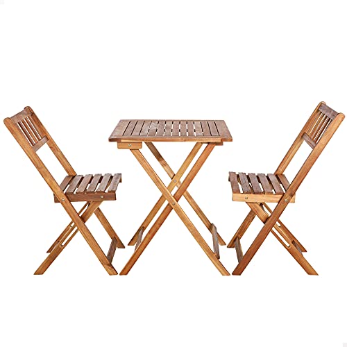 Aktive 61000 - Conjunto de mesa e cadeira de jardim, conjunto de mesa e cadeira dobrável para terraço, madeira de acácia, 1 mesa, 2 cadeiras, mesa dobrável de madeira, cadeiras dobráveis ​​de madeira