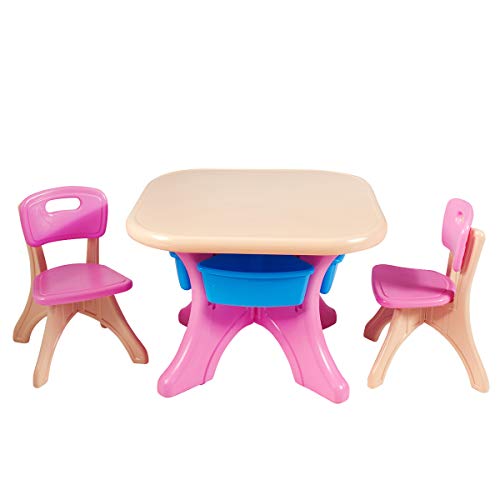Mesa infantil de 3 peças Giantex com 2 cadeiras, 4 recipientes, cadeiras para crianças, conjunto de mobiliário infantil (rosa)