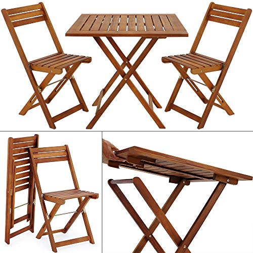 Conjunto varanda deuba em madeira de acácia 1 mesa e 2 cadeiras dobráveis ​​60x60cm