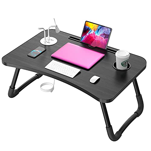 Laptop multifuncional com suporte de mesa dobrável USB e xícara para um pequeno sofá (abajur de mesa pequeno, ventilador pequeno)