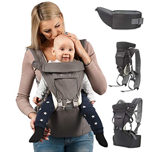 Sweety Fox - Porta-bebês e assento ergonômico - Para bebês de 3 a 36 meses - Algodão e malha respirável com enchimento - Conforto e segurança com cintos