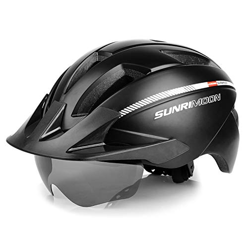 Capacete de ciclismo SUNRIMOON com óculos magnéticos e viseira removível e luz de segurança recarregável, capacete ajustável de mountain bike adulto certificado pelo CPSC para homens e mulheres