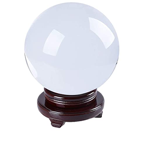 Esfera de vidro Longwin K9 150 mm, suporte giratório em madeira clara e vermelha com embrulho para presente
