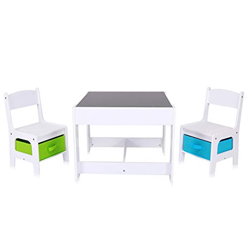 Conjunto Baby Vivo Mesa de jogo infantil com 2 cadeiras Caixa de jogos de tabuleiro em madeira para crianças Rapariga e rapaz em madeira - MAX