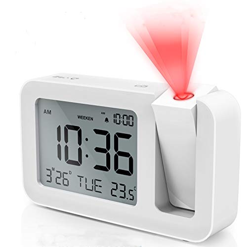 Despertador TedGem, Despertador digital com projetor Despertador com tela LCD de 3,8 ', 4 brilho, repetição de 9 minutos, 2 sons de alarme, quarto / escritório / cozinha