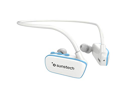 ARGOS Sunstech 8GB MP3 Player À Prova D' Água IPX8 Bateria Recarregável 200mAh À Prova D' Água Projetado para esportes e natação.  Inclui caixas para terra e água.  Branco azul.
