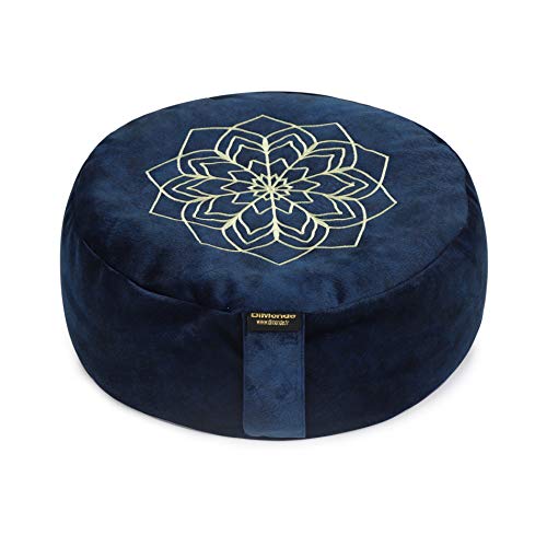 DiMonde Zafu - Almofada redonda para meditação e ioga, bolsa removível e lavável, bolsa acolchoada Sarrasin com alça lateral, bolsa de algodão, mandala, 13 cm de altura, 33 cm de diâmetro, azul