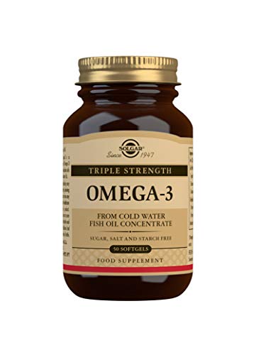 Solgar Omega 3 Concentração Tripla, Suporte para Cuidados Cardíacos, Óleo de Peixe Concentrado EPA e DHA em Água Fria, 50 Cápsulas