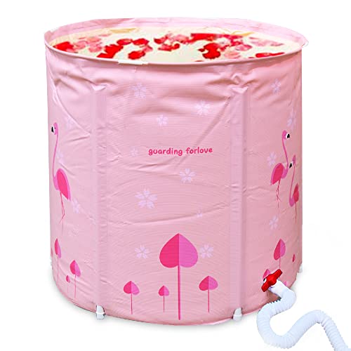 Banheira dobrável portátil para adultos, banheira autônoma de flamenco de 30 polegadas, banho de gelo ou manutenção da temperatura do spa (rosa)