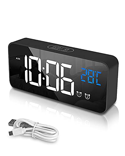 Despertadores recarregáveis ​​Trongle, relógio noturno digital LED com 13 sons de alarme opcionais, alarme duplo, atenuador de brilho, exibição de temperatura, soneca, volume ajustável