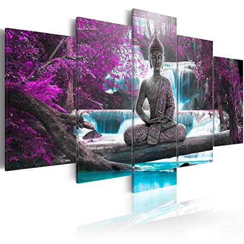 Buddha Canvas Mural 200x100cm Impressão 5pcs Material Tecido não tecido Impressão de arte Imagem gráfica Decoração da parede East Zen Cachoeira cA-0021-bo
