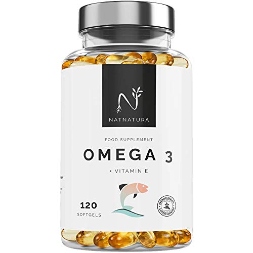 Concentração máxima de Omega 3 EPA - DHA.  Ácidos graxos ômega 3 (2000 mg) + Vitamina E à base de óleo de peixe selvagem.  120 pérolas macias