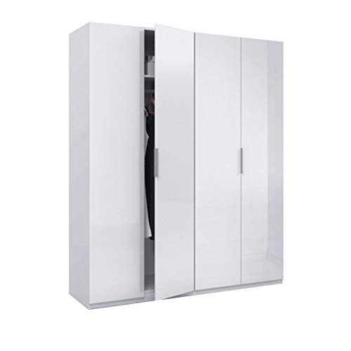 Guarda-roupa 4 portas, branco brilhante, tamanho 200 cm (altura) x 180 (largura) x 52 cm (baixo)