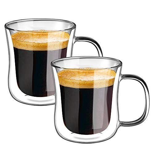 ecooe 2 xícaras de café em vidro 120ml, xícaras de café expresso de parede dupla com alça, xícaras de vidro borossilicato, café