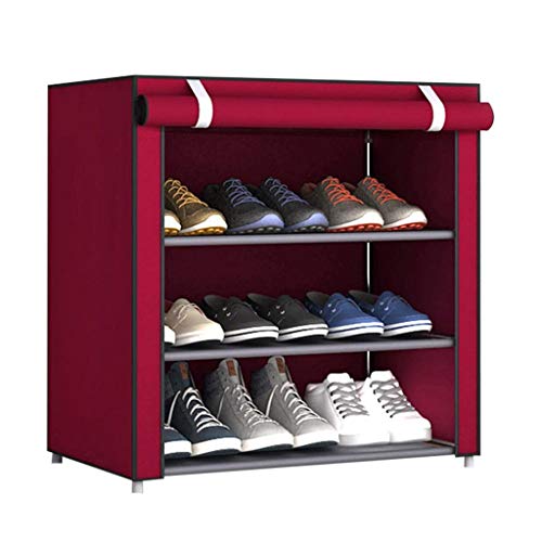 Armário de sapatos ajustável de várias camadas Armário de sapatos portátil, sapatos não tecidos à prova de poeira pequenos (cor: vermelho, tamanho: S)