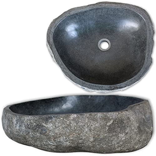 Lavatório oval rústico vidaXL em pedra do rio 38-45 cm