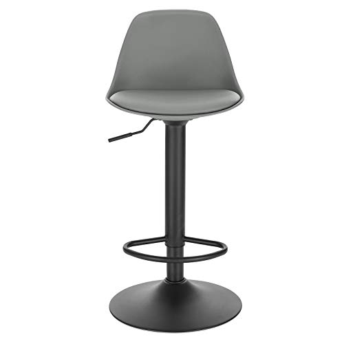 Lestarain 1X banquetas de cozinha ajustáveis ​​em altura com encosto de couro falso + cadeiras giratórias de plástico para estudo, trabalho, escritório cinza