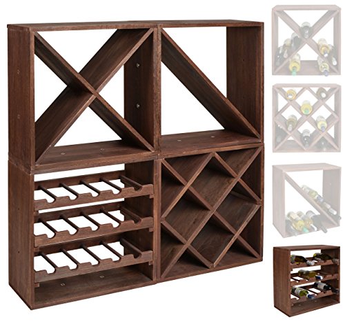 Garrafa de vinho - Sistema modular CUBOX 50 - Mod. Dunkel 15 - Capacidade até 15 garrafas de 75 cl.  - Dimensões 50 x 50 x 25 cm.  em madeira de pinho FSC - Marrom