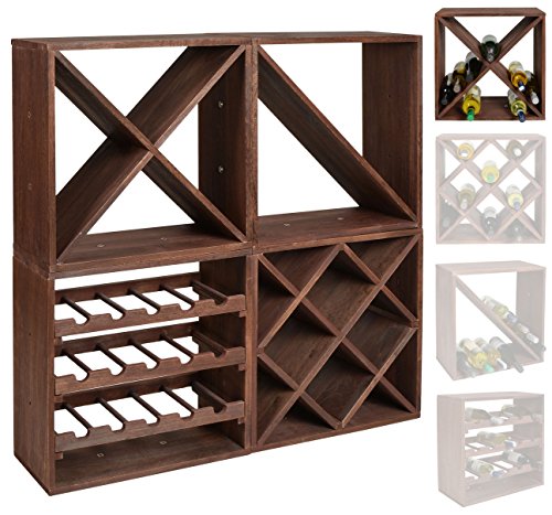 Garrafa de vinho - Sistema modular CUBOX 50 - Mod. Dunkel 24 'X' - Capacidade até 24 garrafas de 75 cl.  - Dimensões 50 x 50 x 25 cm.  em madeira de pinho FSC - Marrom