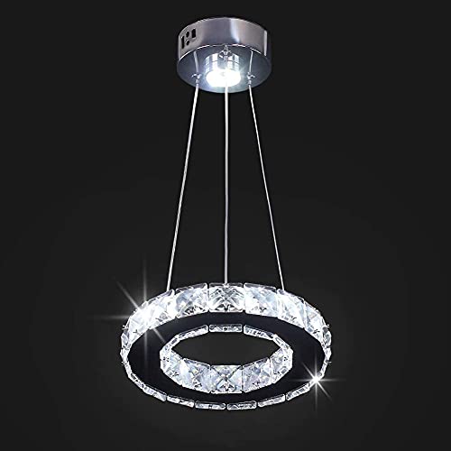 Candelabro de vidro moderno com iluminação LED pendente, lâmpada de teto de anel redondo, luzes pendentes para sala de jantar, cozinha, ilha, corredor, restaurante (branco fresco)