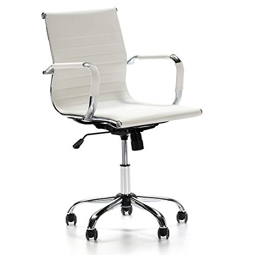 Venda cadeira de escritório reclinável VS em cromado branco, couro ecológico, cadeira executiva com braços grossos e almofada, ajustável em altura, design ergonômico