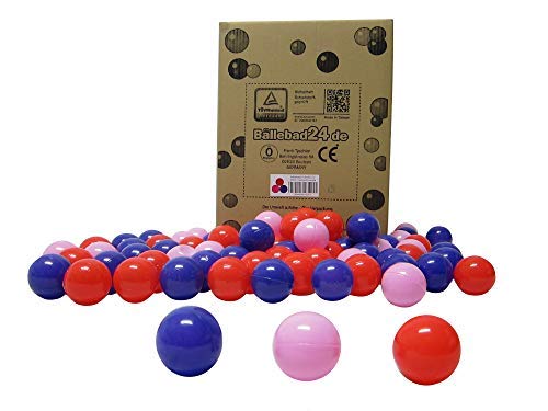 Bällebad24 - 200 bolas de bilhar, mistura vermelha, rosa e lilás, qualidade de jogo, certificado TÜV testado