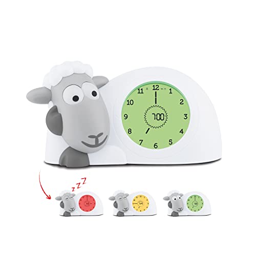 Zazu Kids Sam The Sheep Despertador Infantil LED Dia/Noite Educacional - Despertador Infantil para Meninos e Meninas - Aprendizagem Pedagógica Inteligente de Dormir e Acordar com Relógio de Luz - Cinza