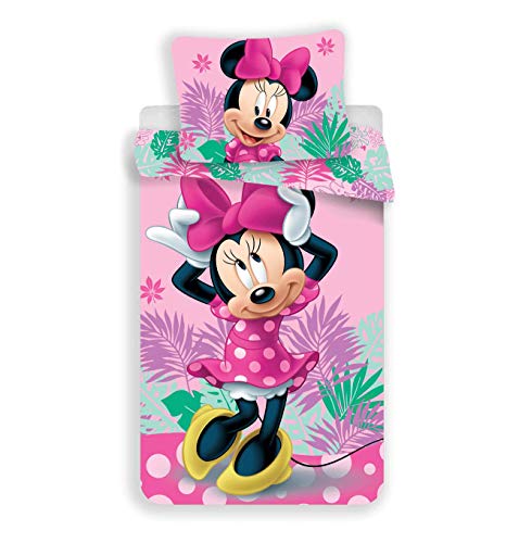 Conjunto de cama de 2 peças Disney Minnie Mouse, capa de edredon 140 x 200 cm e fronha 70 x 90 cm