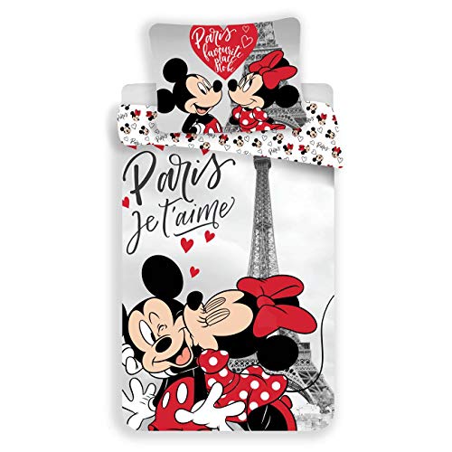 Conjunto de capa de edredon 100% algodão, desenhado por Minnie e Mickey Mouse Paris