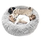 Cama Cozywind para cães e gatos, cama quente anti-stress para cães de estimação, almofada de pelúcia macia redonda (70 cm, cinza claro)