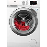 Máquina de lavar roupa autônoma AEG L6FBI824U, carregamento frontal, 8 kg, 1200 rpm, série 6000, programa rápido, painel de controle branco, porta prata XL, branco