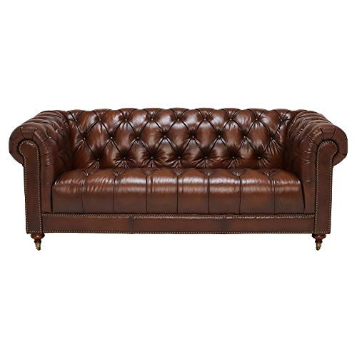 Sofá de couro clássico JVmoebel - novo sofá marrom de 3 lugares Chesterfield