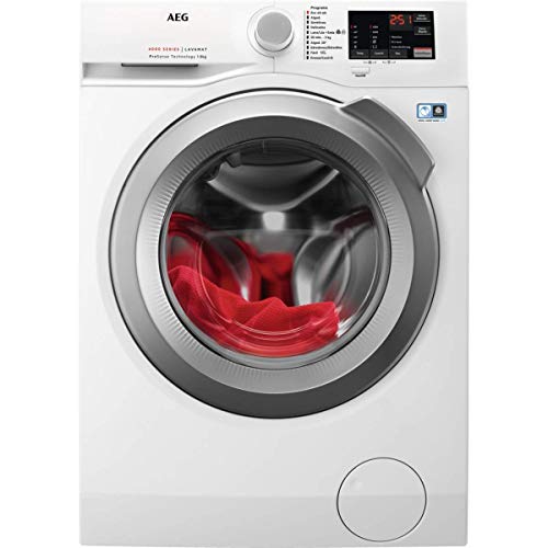 Máquina de lavar independente AEG L6FBI824U, carga frontal, 8 kg, 1200 rpm, série 6000, programa rápido, painel de controle branco, porta XL prata, branco