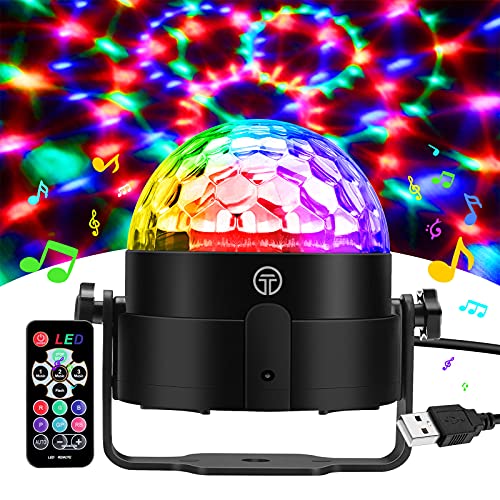 Luzes de discoteca LED, luz de discoteca RGB de 7 cores com som ativado, cabo USB de 4m, bola de discoteca giratória de 360 ​​°, ideal para aniversário, discoteca, festa, bar, Natal, casamento