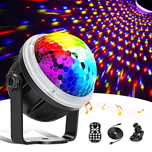 DeTake Disco Lights 11GB RGBY Music Ball Ativado Bola de Disco, Padrão de Estrela, Controle Remoto, 360 ° Rotatable USB Disco Light para Festa, Bar, Natal, Aniversário, Casamento