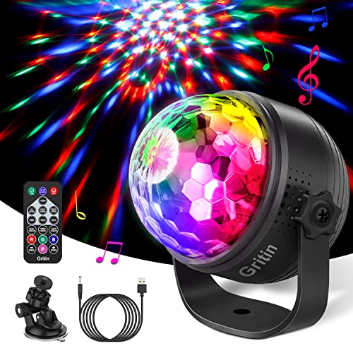 Luzes de discoteca, bola de discoteca Gritin 15 cores RGBP luz giratória de discoteca, controle de música / rotação de 360 ​​° / luz de festa de controle remoto com cabo usb de 4 m ideal para aniversário, discoteca