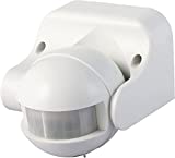 Garza - Detector de movimento infravermelho ajustável para ambientes internos e externos, proteção IP44, tempo e brilho ajustáveis, ângulo de detecção de 180º, branco