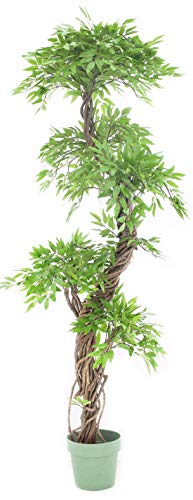Árvore artificial japonesa esculpida verde estilo de vida, aproximadamente 162 cm, folhas artificiais premium com casca real