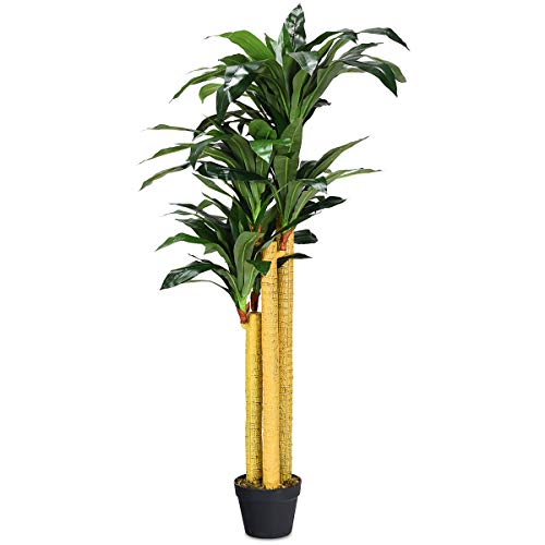 Costway Árvore Artificial Vaso Planta Artificial Adequado para Interior ou Exterior Dracena Verde 140cm